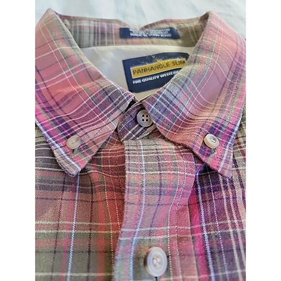 Panhandle Slim Shirt Mens XL Button Down Brown Red Plaid Western Cowboy Cotton - Picture 5 of 15